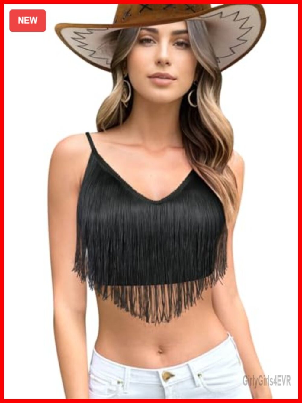 Fringe Western Crop Top Tassel Hem Cowgirl Concert Festival Tank